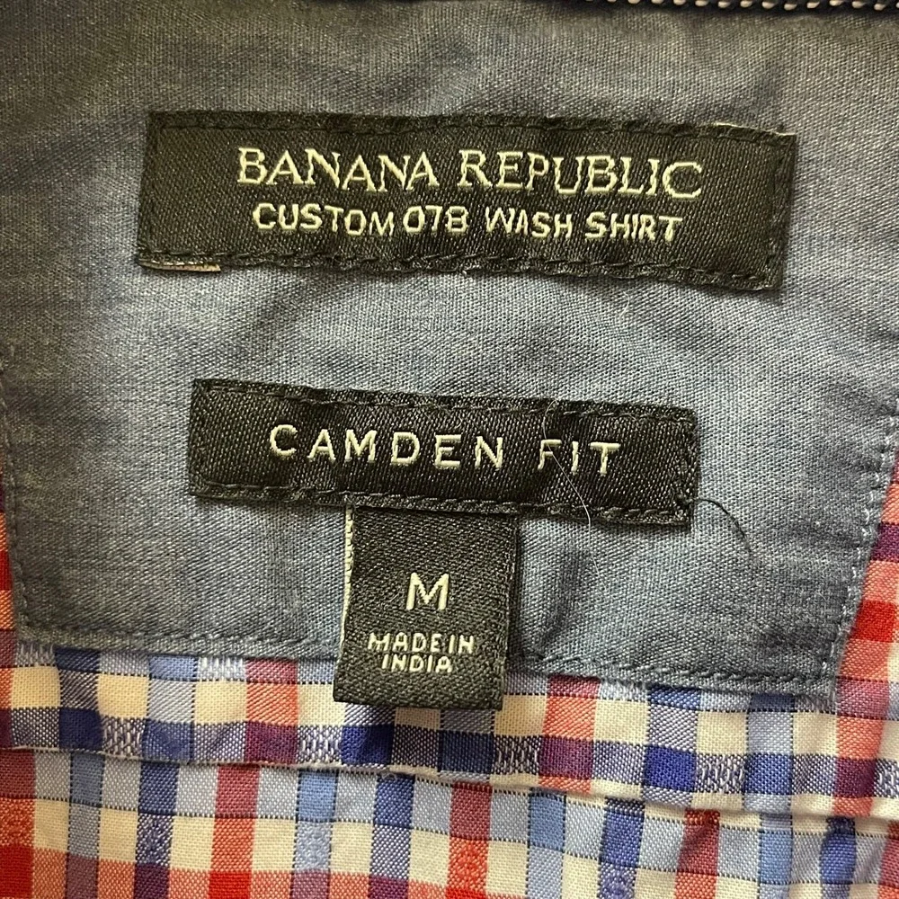 Banana Republic Men's M Camden Fit‎ Shirt Red/Blue Gingham Textured Oxford EUC
